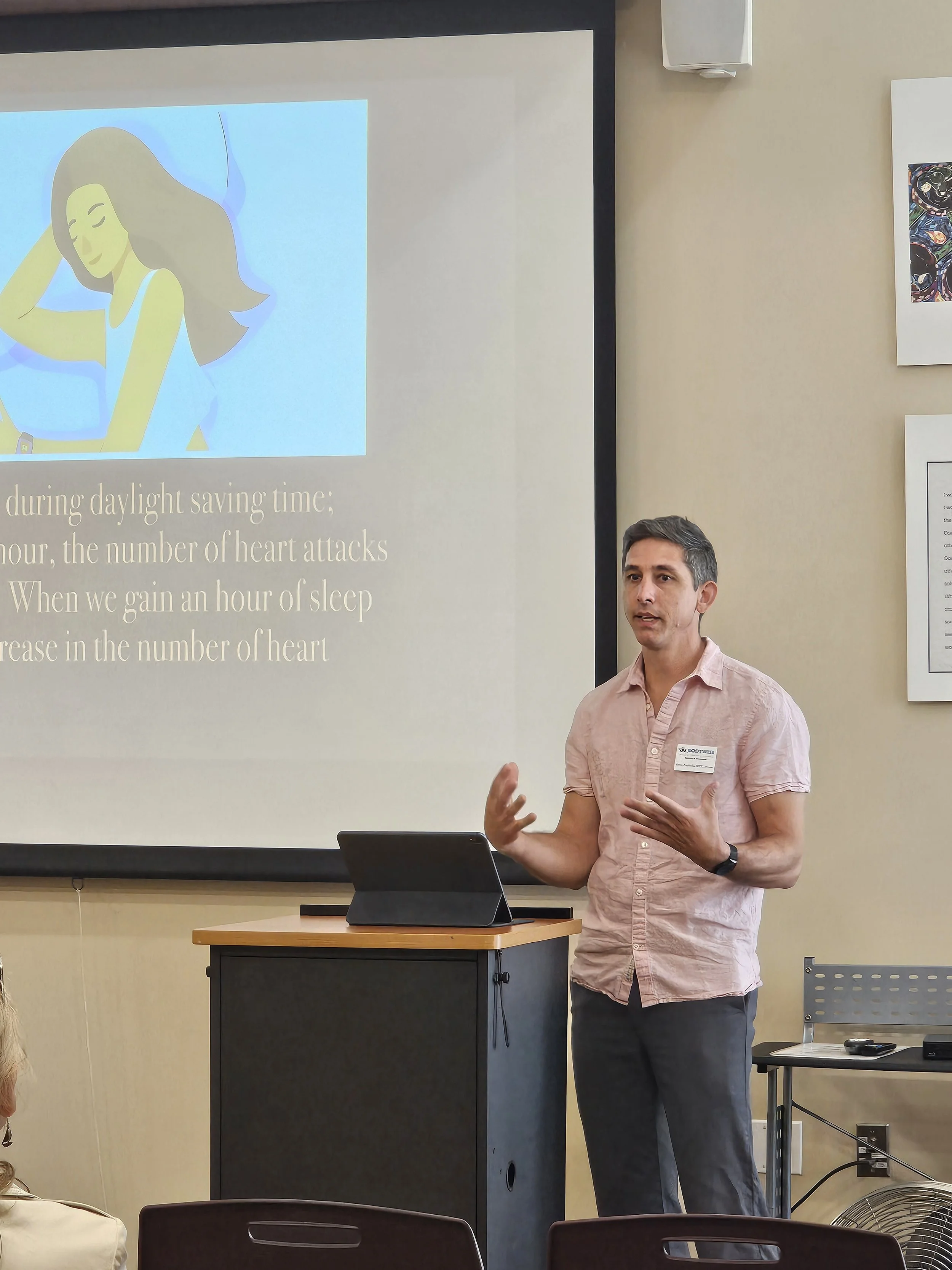 Ryan Poplaski of Bodywise gives presentation on achieving better sleep