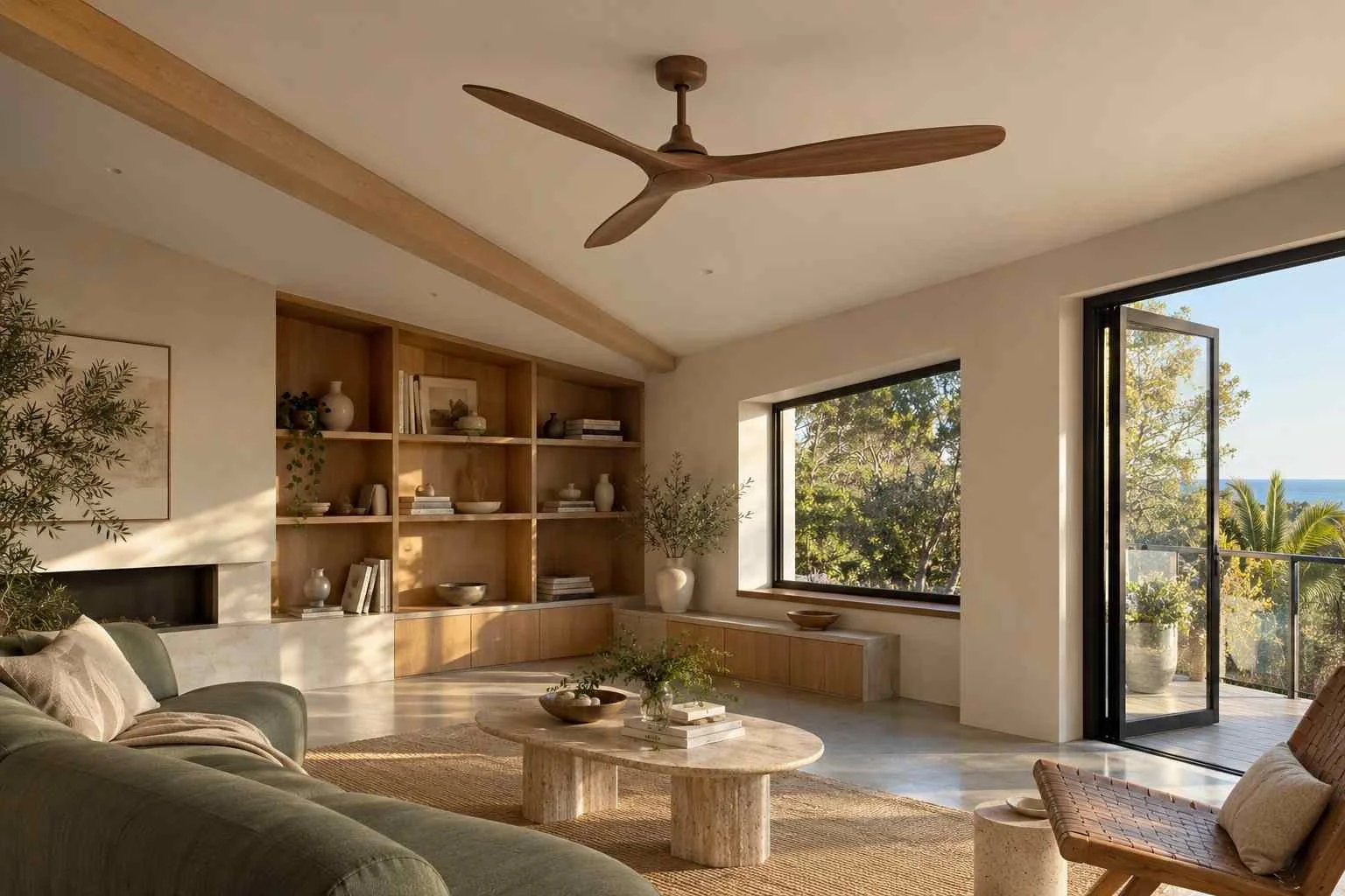 Modern ceiling fan in beach home