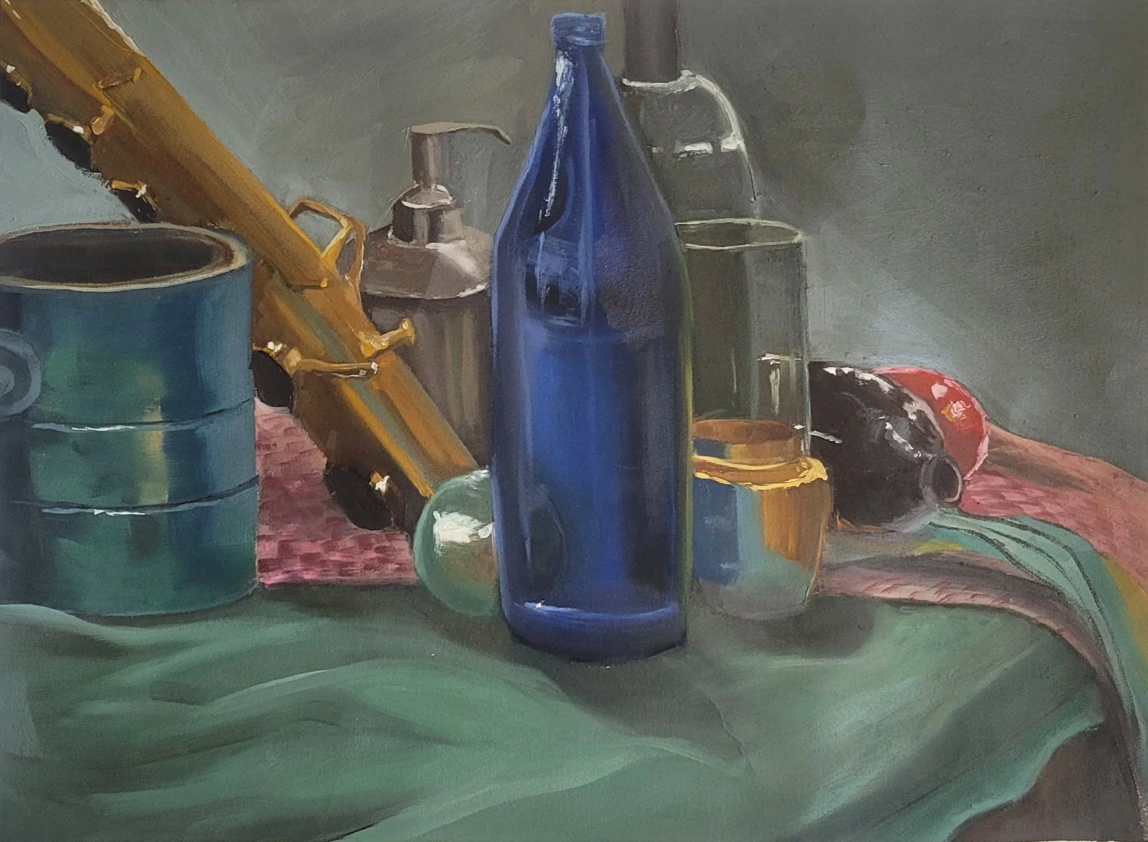 Brass n' Glass, 2024. Oil on canvas paper. 18 x 24 in