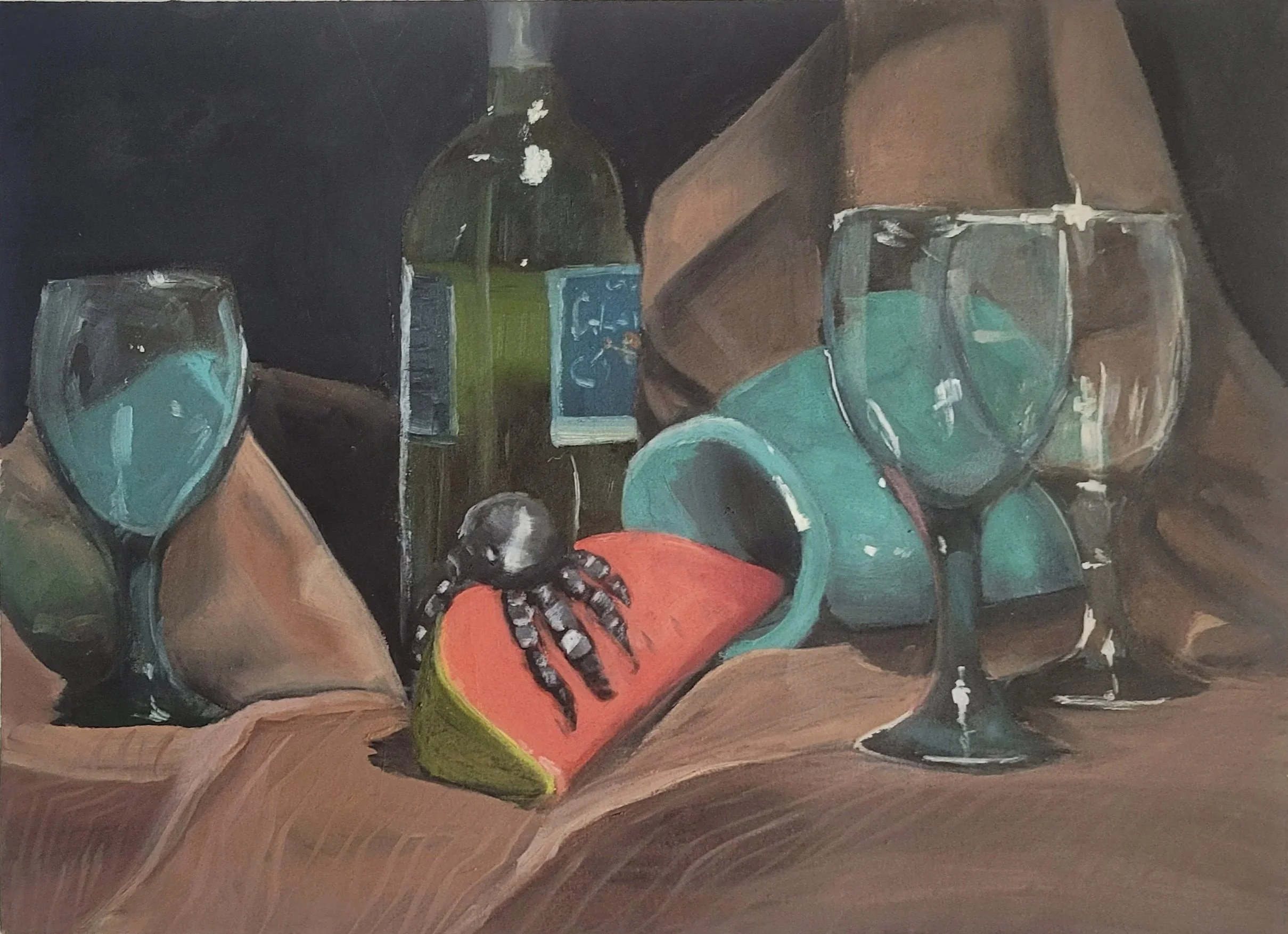 Drunken Octopus, 2024. Oil on canvas paper, 18 x 24 in