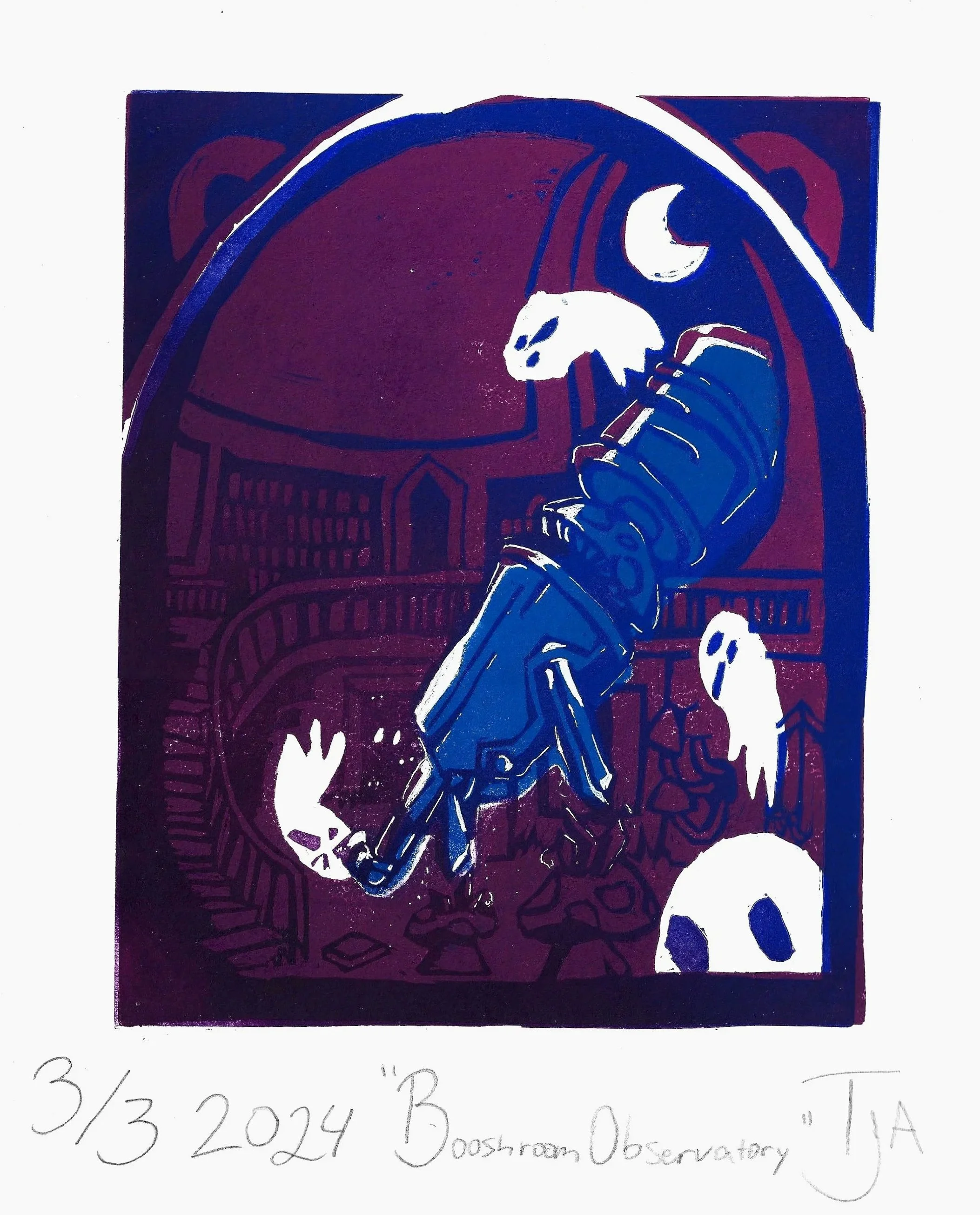 Booshroom Observatory, 2024. Intaglio print, 11 x 12 in.