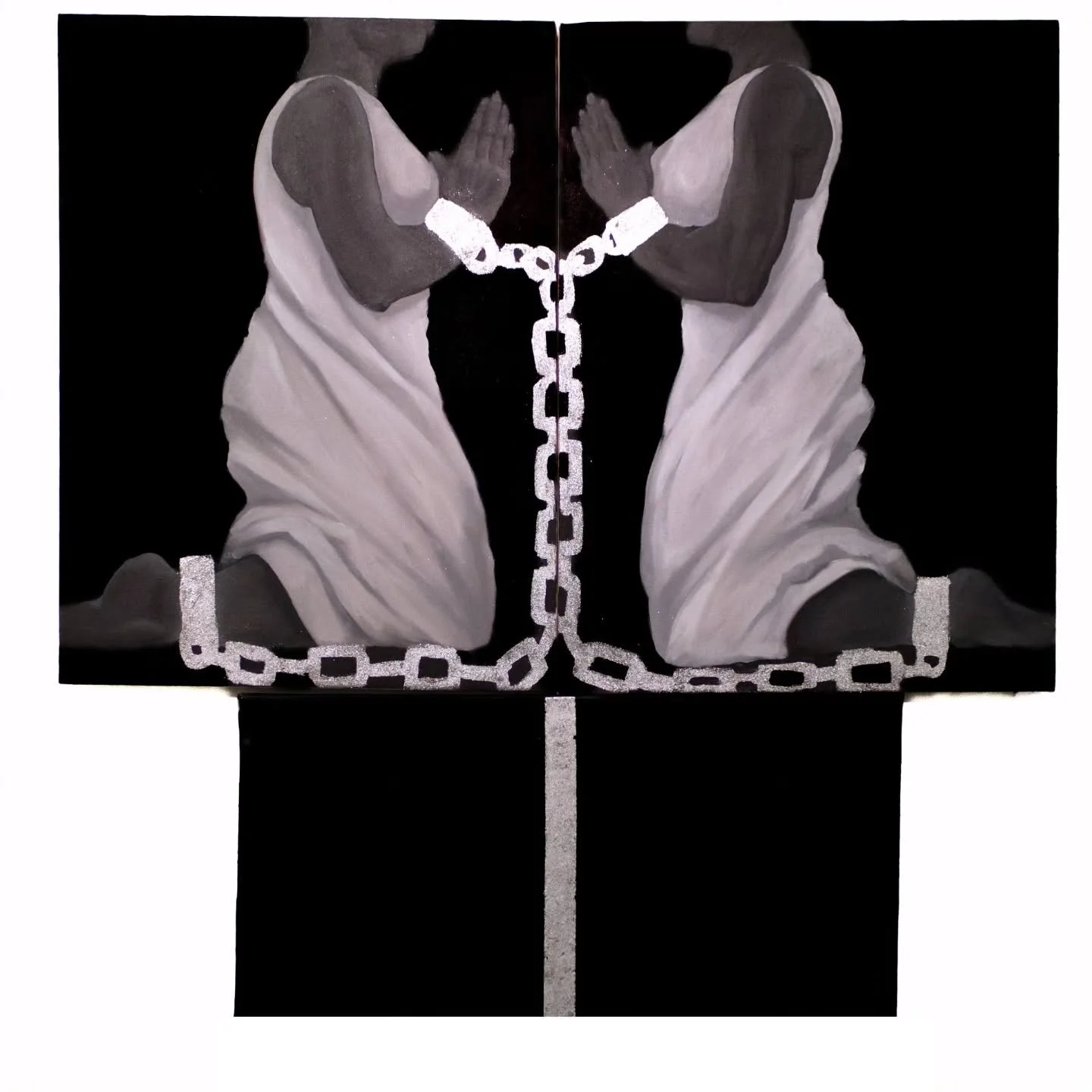 Saved &amp; Sanctified (2026). Oil on canvas, silver leaf 60 x 60

-----

Christianity as an institution was forced upon the Black community to justify our enslavement and to make the White man's job of keeping Us under their boot easier. It is a rel
