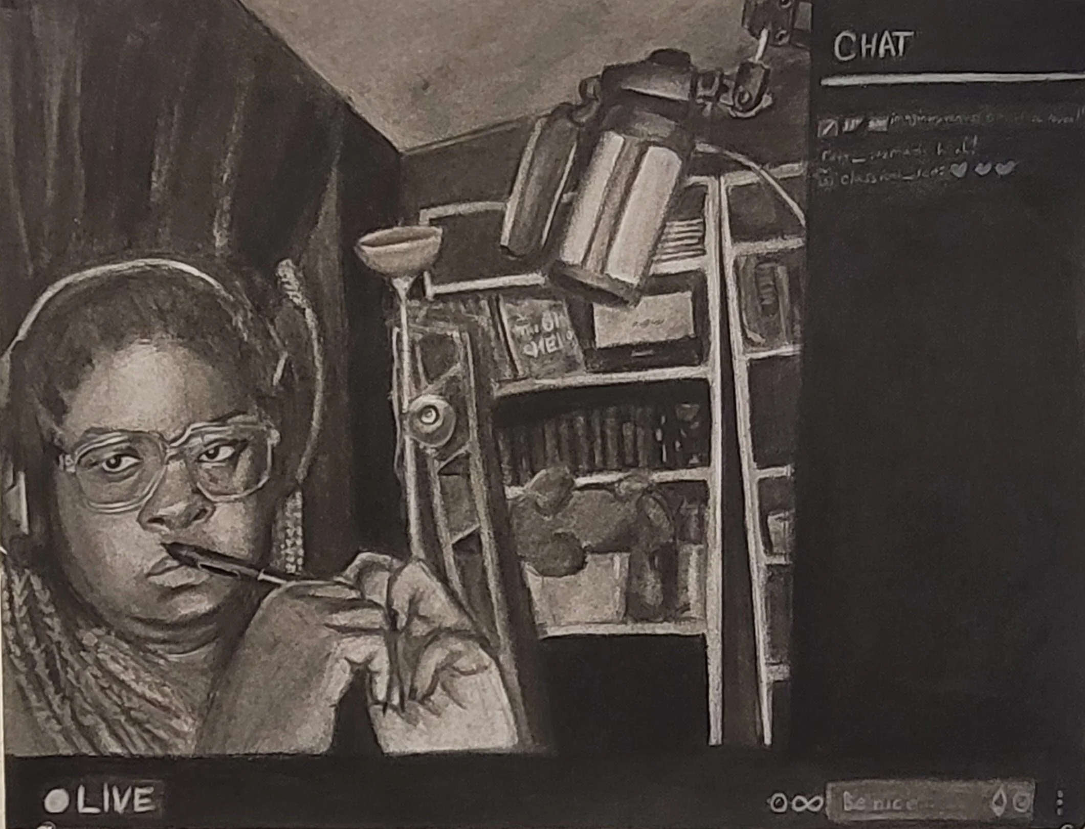 Just Me and You (And The Rest Of The World), 2022. Charcoal on drawing paper, 18 x 24 in.