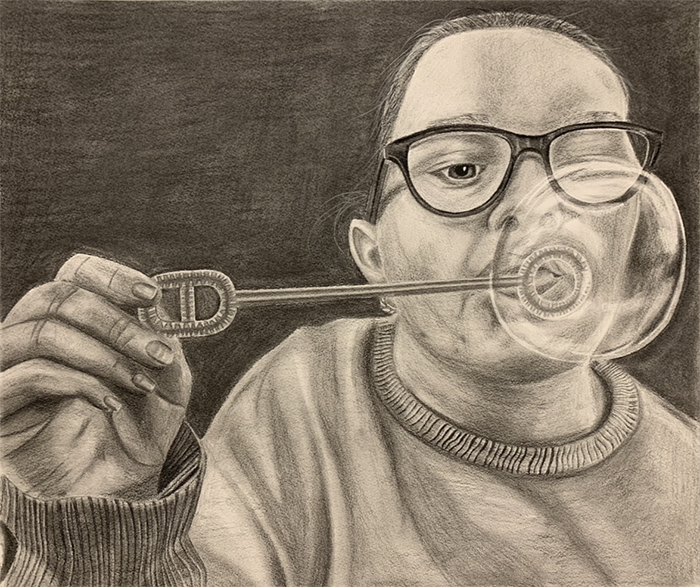 Inner Child. Charcoal, 14” x 17”, 2022.