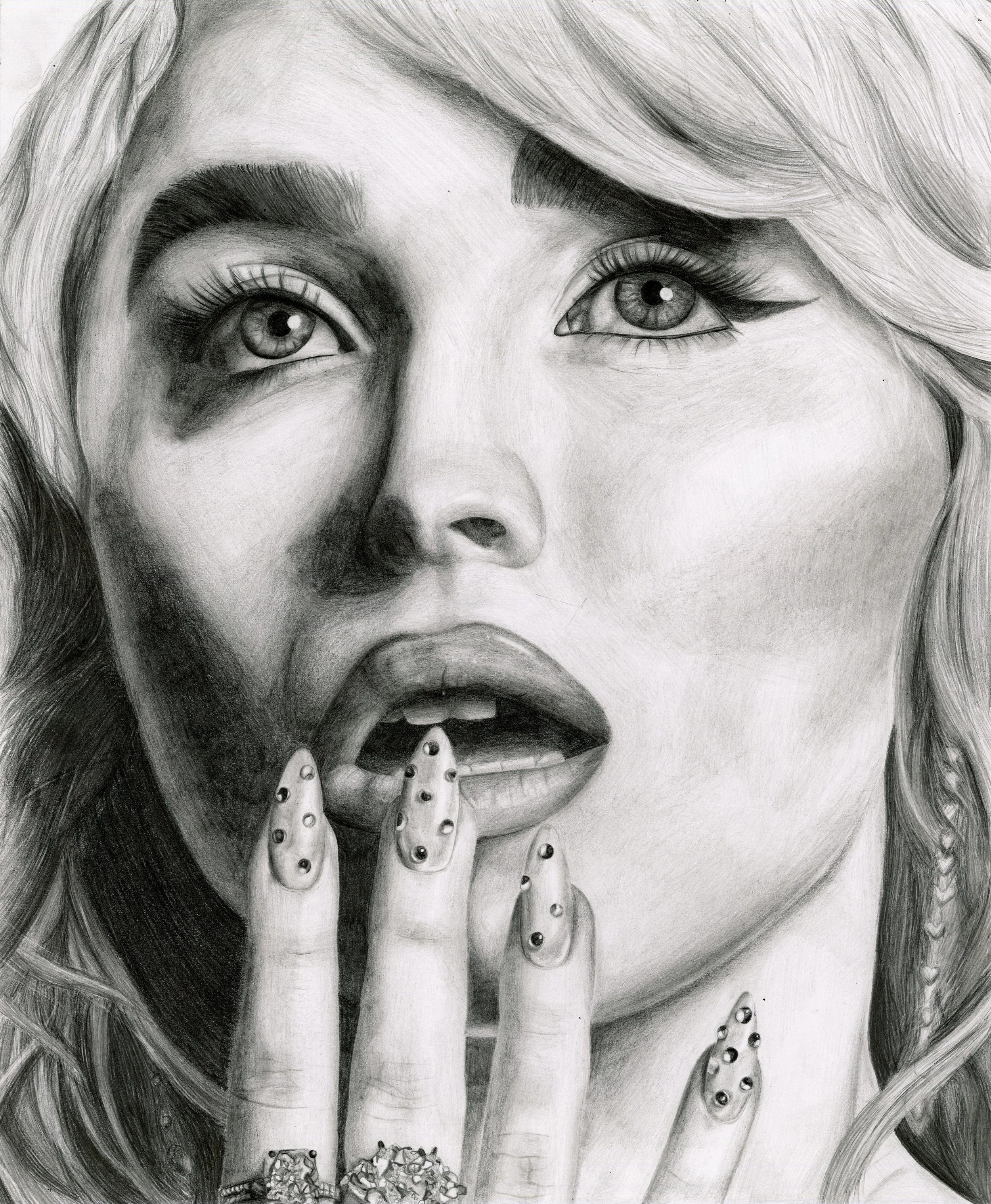 Shortn' Sweet. Graphite, 11” x 17”, 2025. Exhibited in Sacred Heart University student exhibit. Awarded Honorable Mention in illustration category.