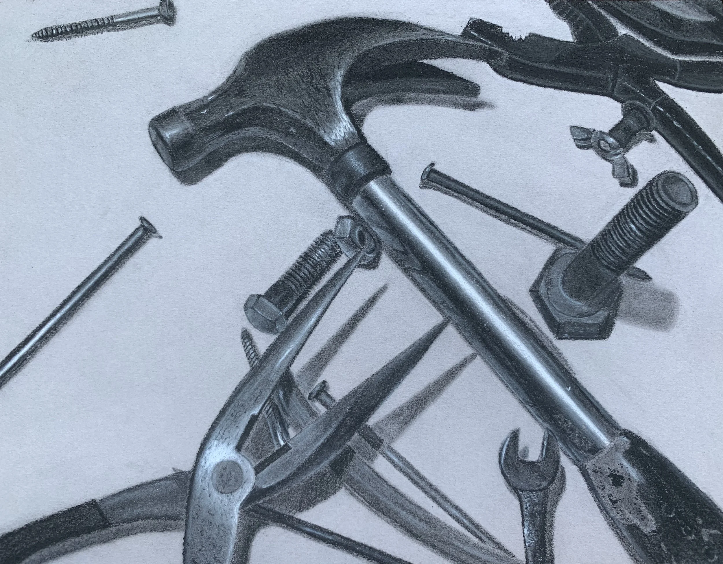 Dropped my Tools. Charcoal, 9” x 12”, 2019. Awarded a Scholastic Regional Silver Key.