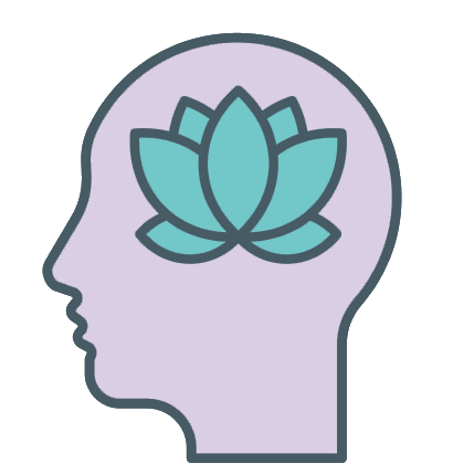 Silhouette of a head with a lotus flower inside, symbolizing mindfulness or meditation.