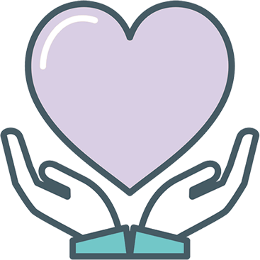 Illustration of two hands holding a purple heart.