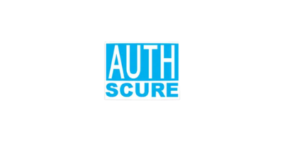 Logo with the text 'AUTH' in large white letters and 'SURE' in smaller blue letters on a blue rectangular background.