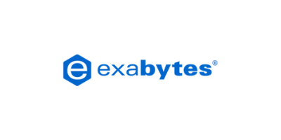 Exabytes logo featuring a blue hexagon with a lowercase 'e' inside and the word 'exabytes' next to it.