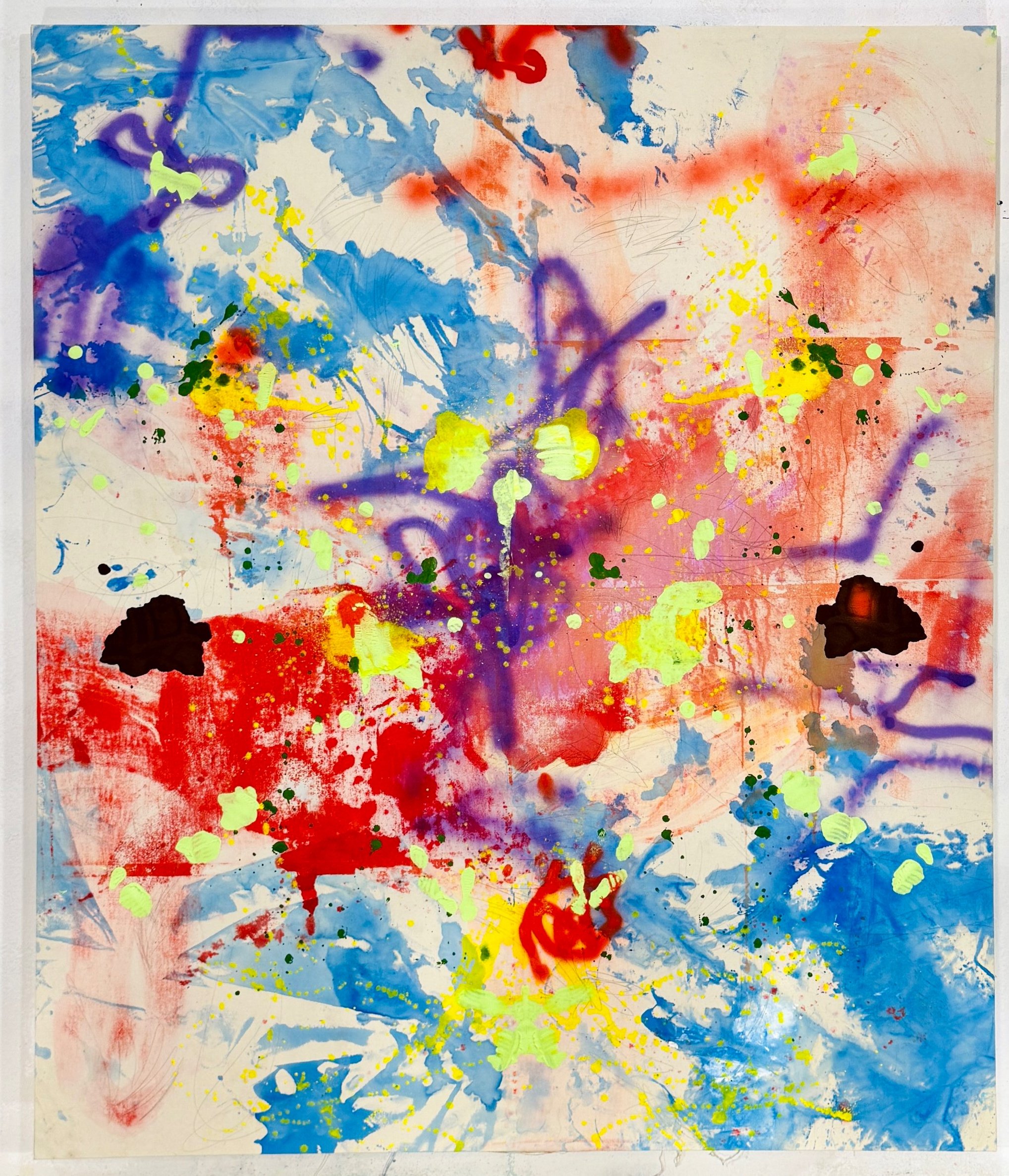 "Jam." 2025. Acrylic, spray paint and graphite on canvas. 72" X 64."