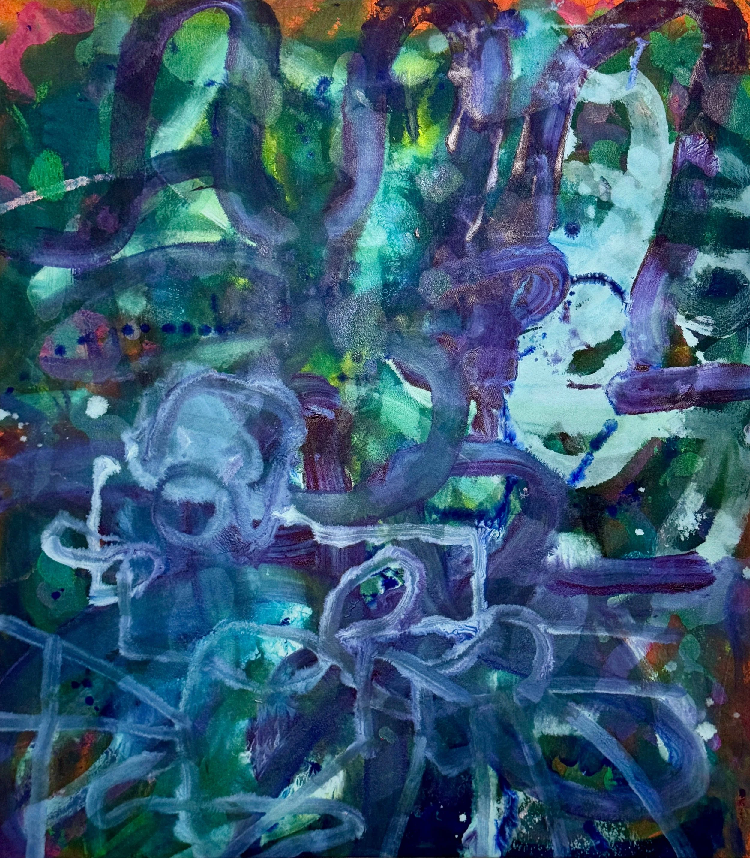 “My Bonnie lies under the ocean, Oh, bring back my Bonnie to me.” 2026. Acrylic and graphite on canvas. 30” x 27”.