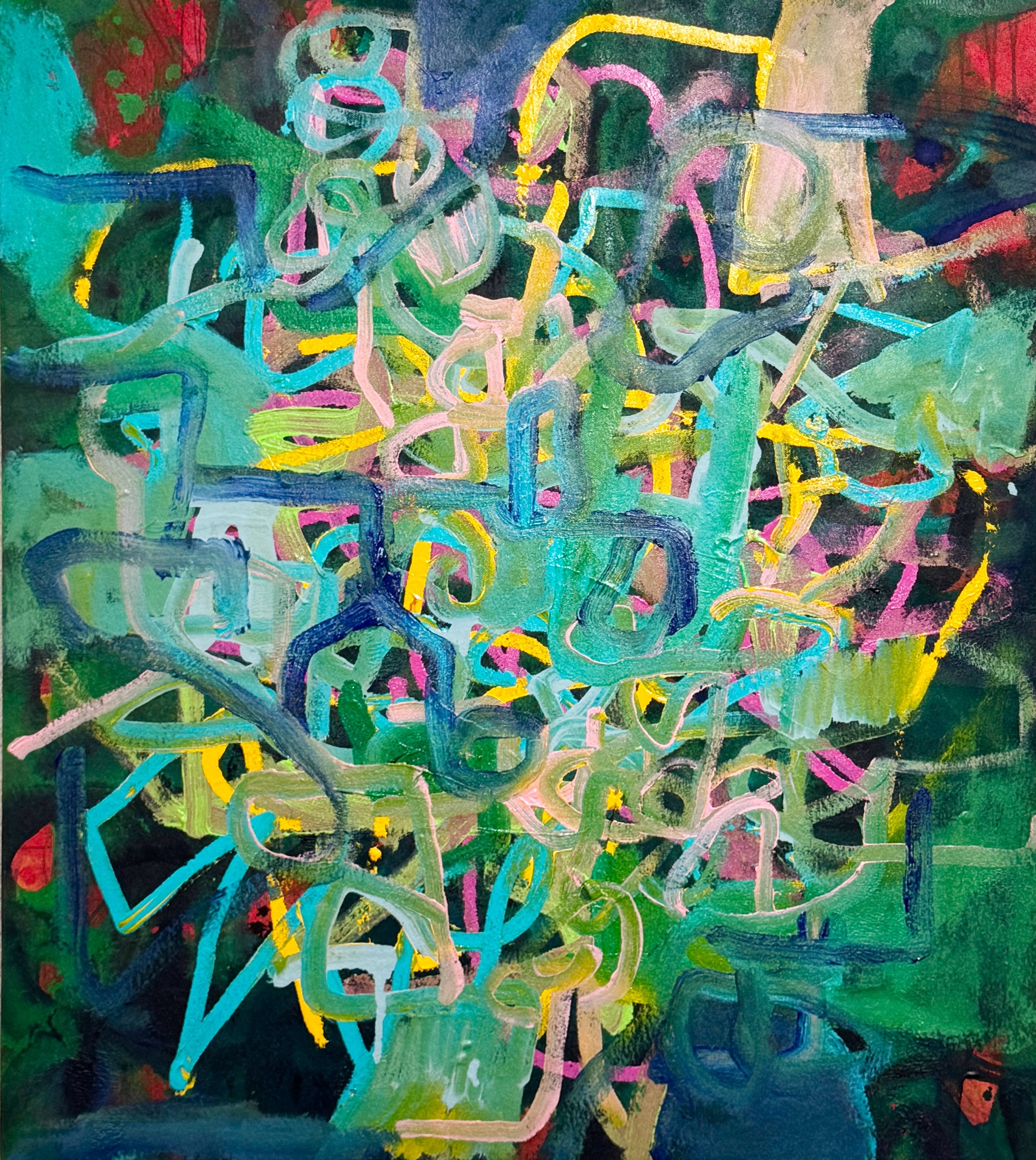 “Gigawatt entropy.” 2026. Acrylic and graphite on canvas. 27” x 24”. 