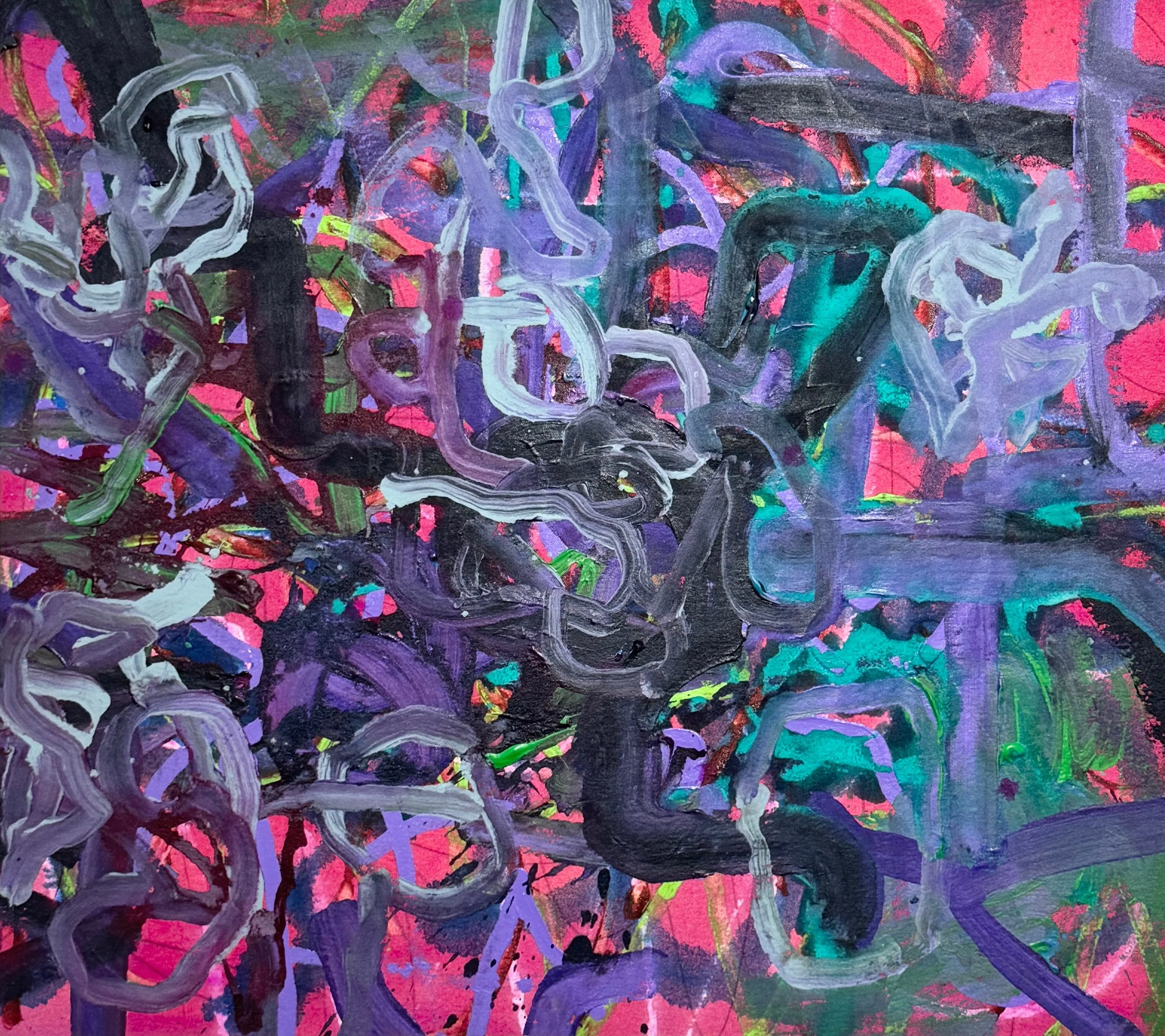 “DAWNZERLYLITE.” 2026. Acrylic and graphite on canvas. 27” x 24”.