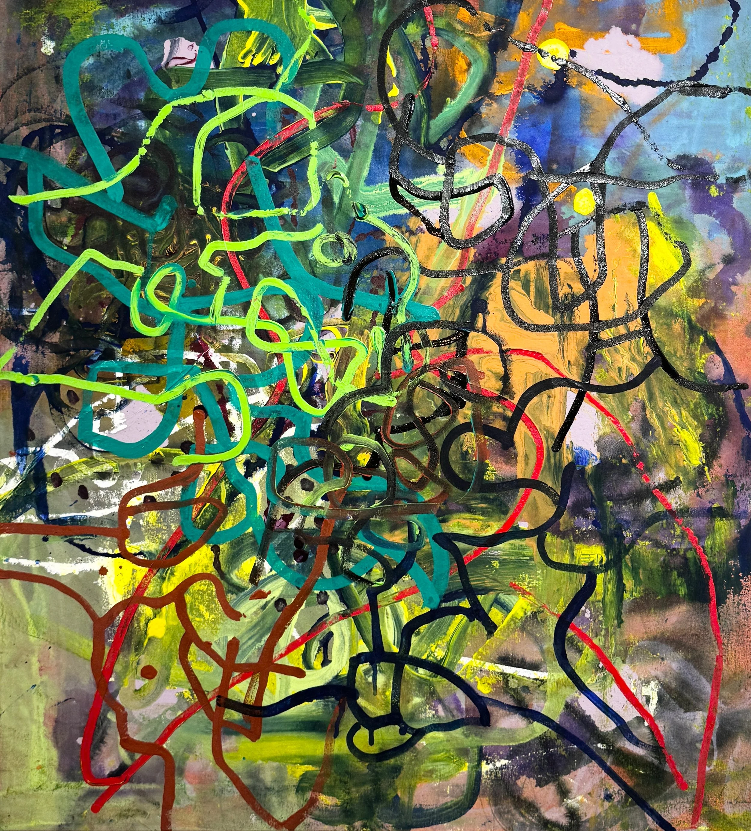 “Hocus Pocus.” 2026. Acrylic and graphite on canvas. 38" x 42". 