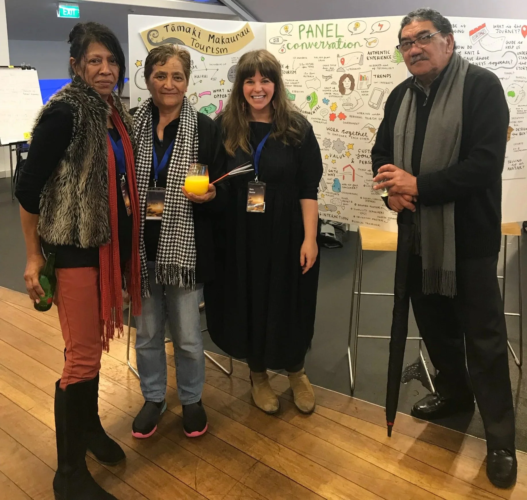 Graphic recording of community workshop /by Melbourne graphic recorder Kate Baxter, captured in marker pen on large format paper with kate and speakers stood infront of work