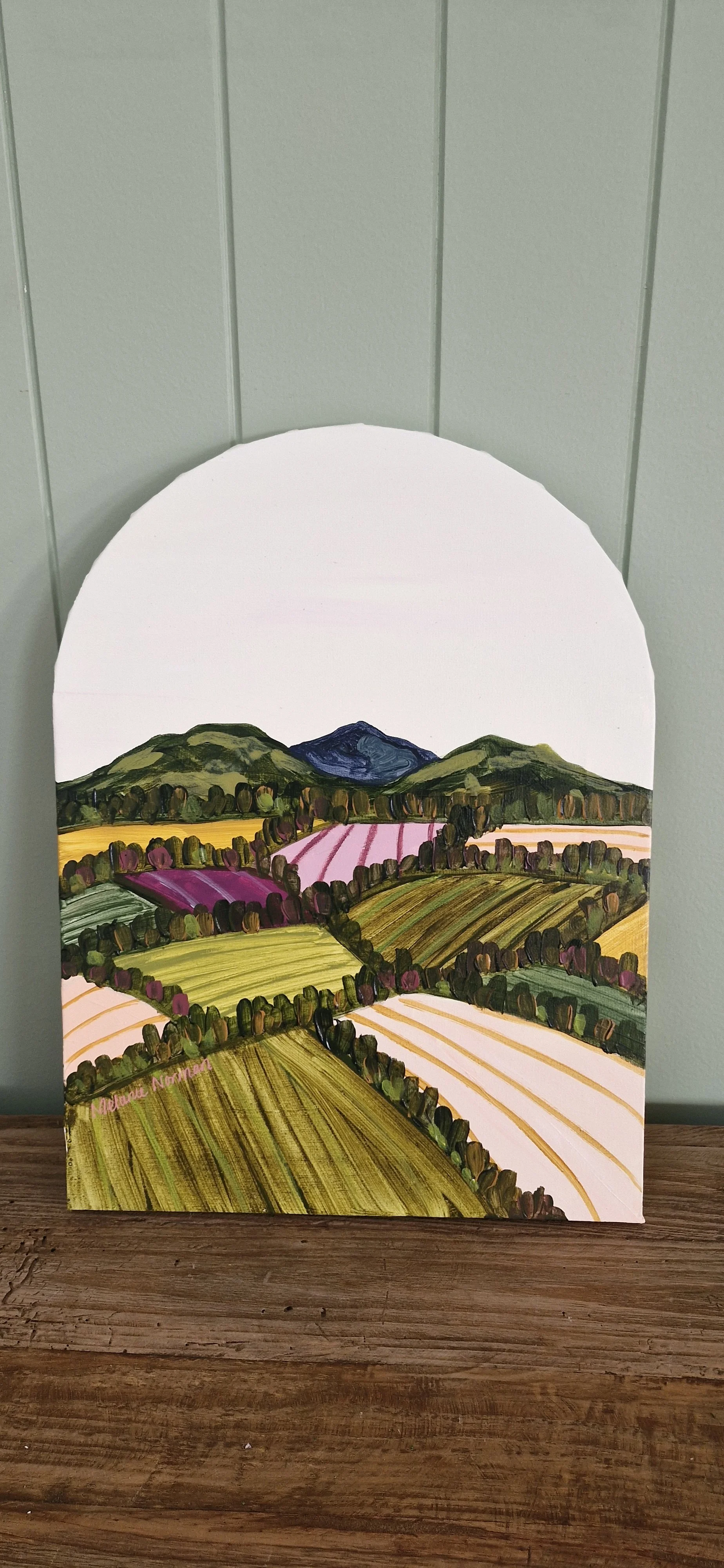 Patchwork Valley Arch - Lemon Background Blue Mountain
