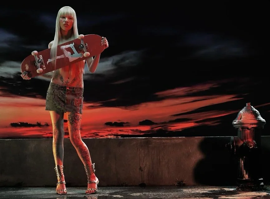 Digi for @jack_bridgland_studio shooting @mowalola against LED wall background - provided by our partners @elsewhereprod. Shot @bigskystudios 

Skateroom @theskateroom 
art director Sinisa@sinisaaaaa
art director Nicolas Thiemann @thiemann 
set desig