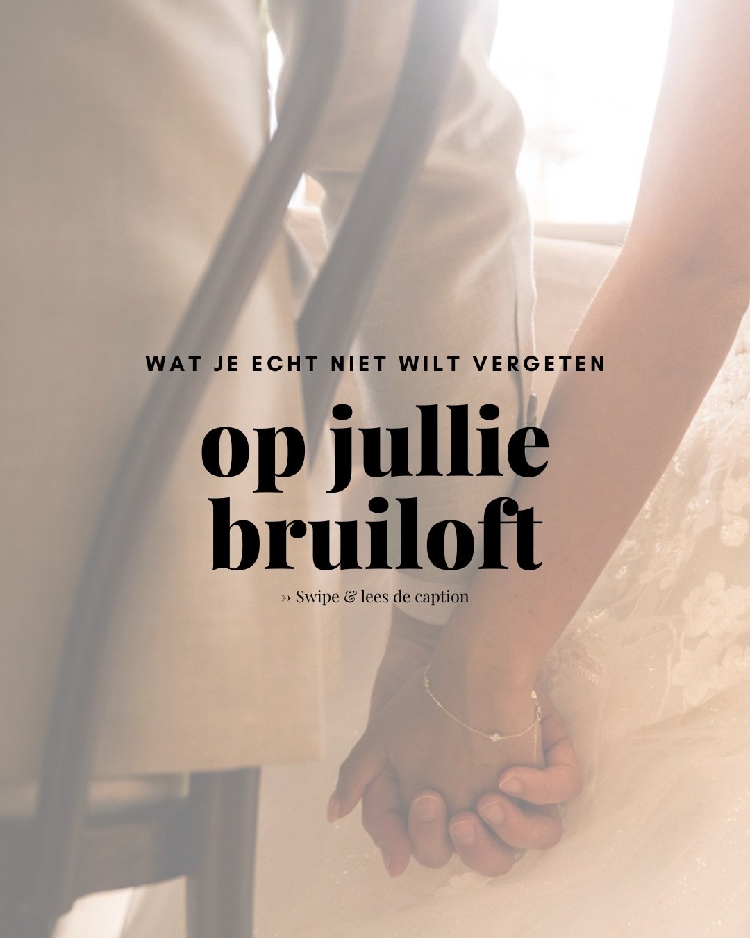 Wat je echt niet wilt vergeten op jullie bruiloft ⬇️

Een trouwdag is lang, intens, prachtig en voorbij voordat je het doorhebt. Er gebeurt zoveel, je ziet zoveel mensen en alles volgt elkaar in hoog tempo op. Juist daarom vind ik het z&oacute; belan