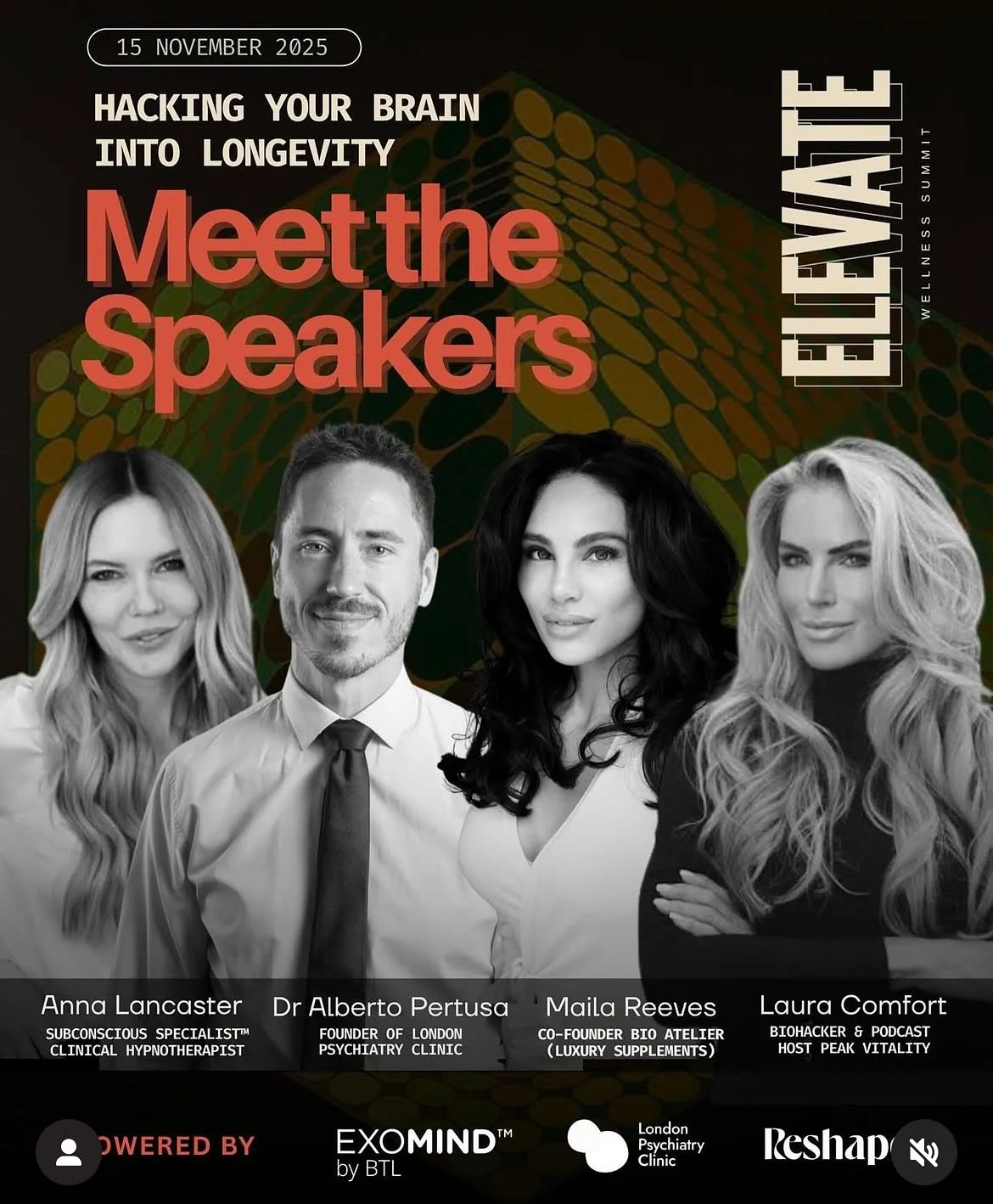 I’m delighted to be joining the panel at ELEVATE @mumbleforum Summit on 15th November at @thehilight_battersea ⚡️🧠
We’ll be exploring the cutting-edge intersection of neuroscience, technology, and human longevity in our panel:
“H