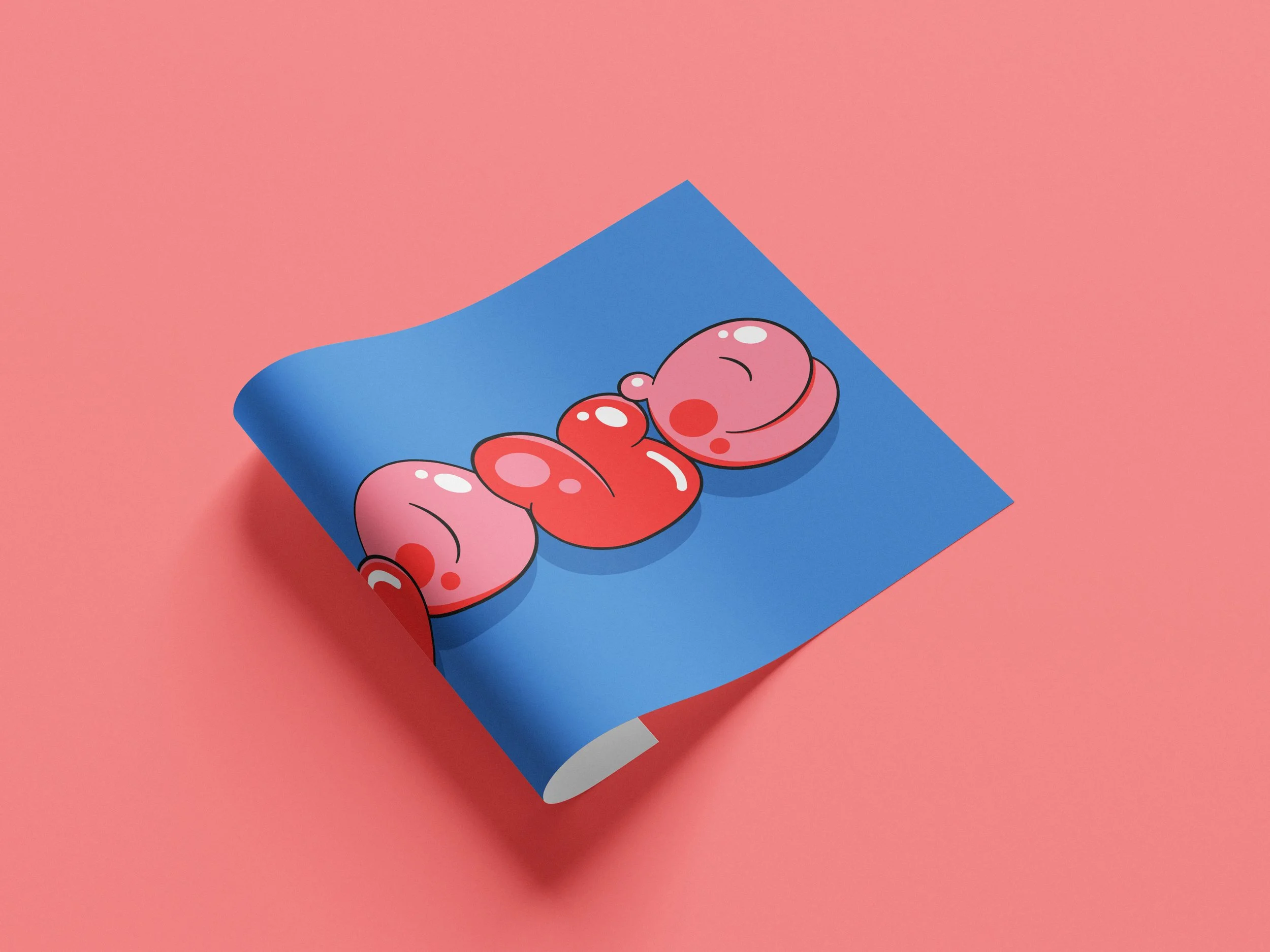 Superflinda LOVE fine art print A2, bubble alphabet typographic artwork.