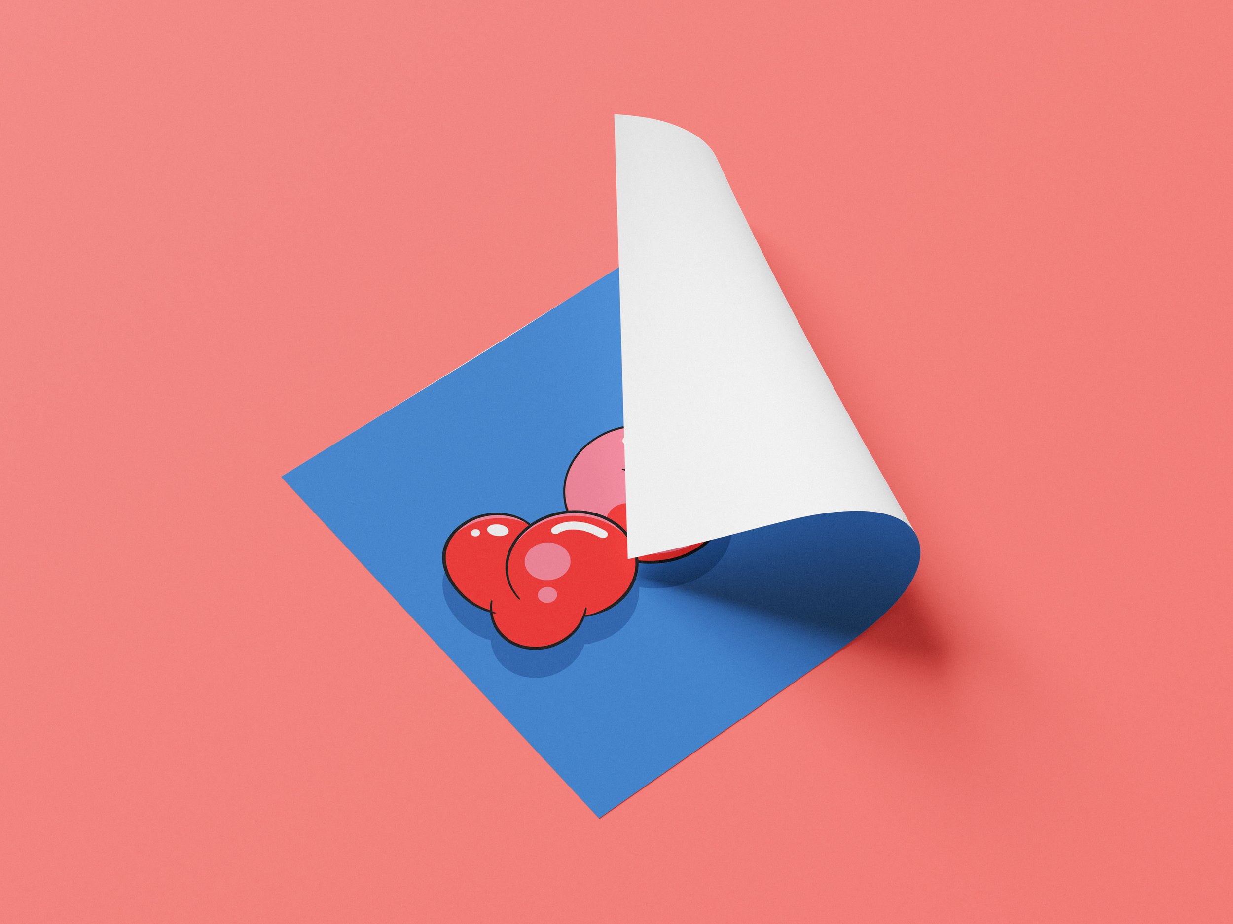 LOVE A2 art print by Superflinda, curved paper showing bold bubble lettering.