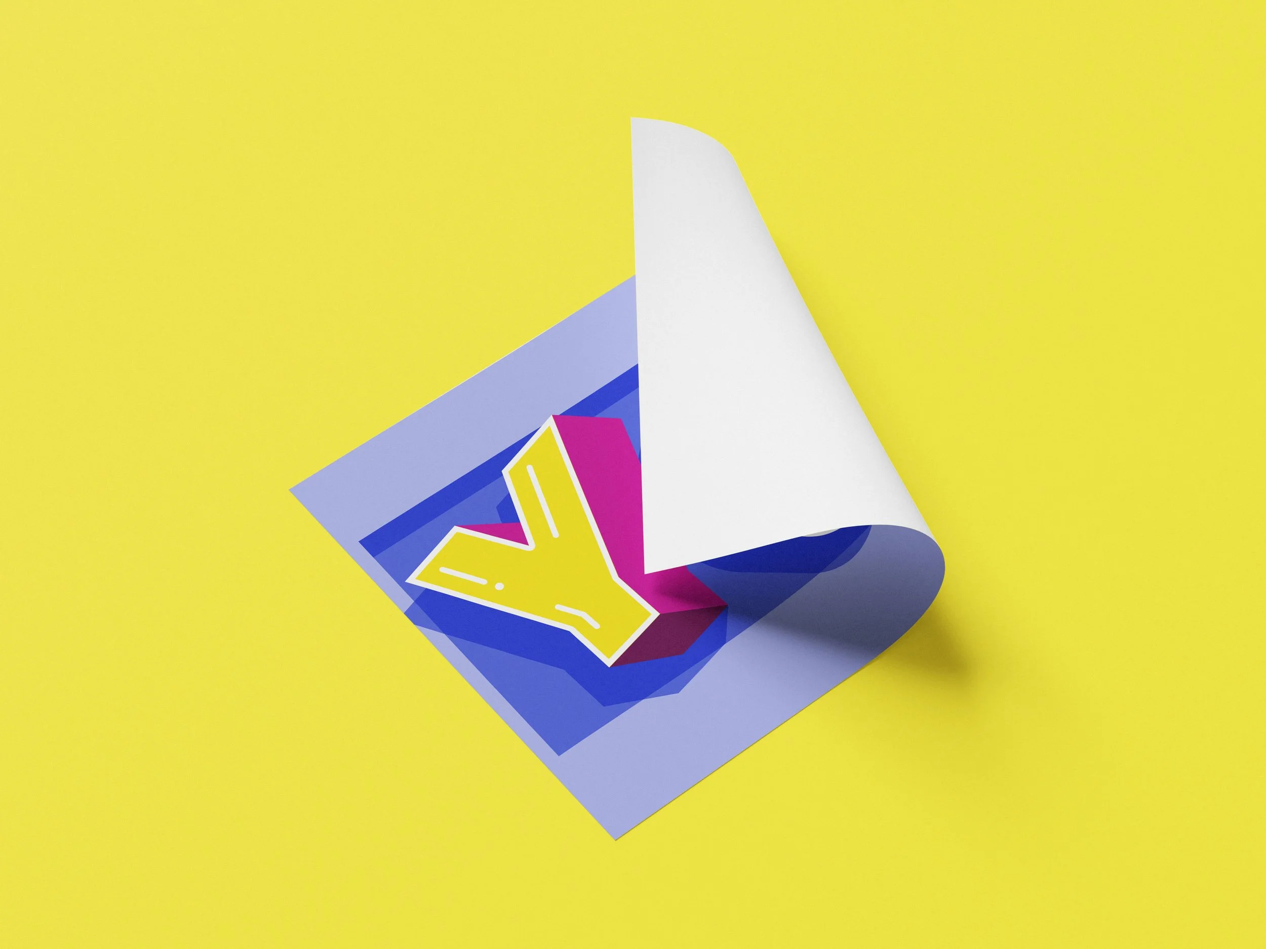 YO! A2 art print by Superflinda, curved paper detail showing vibrant colours.