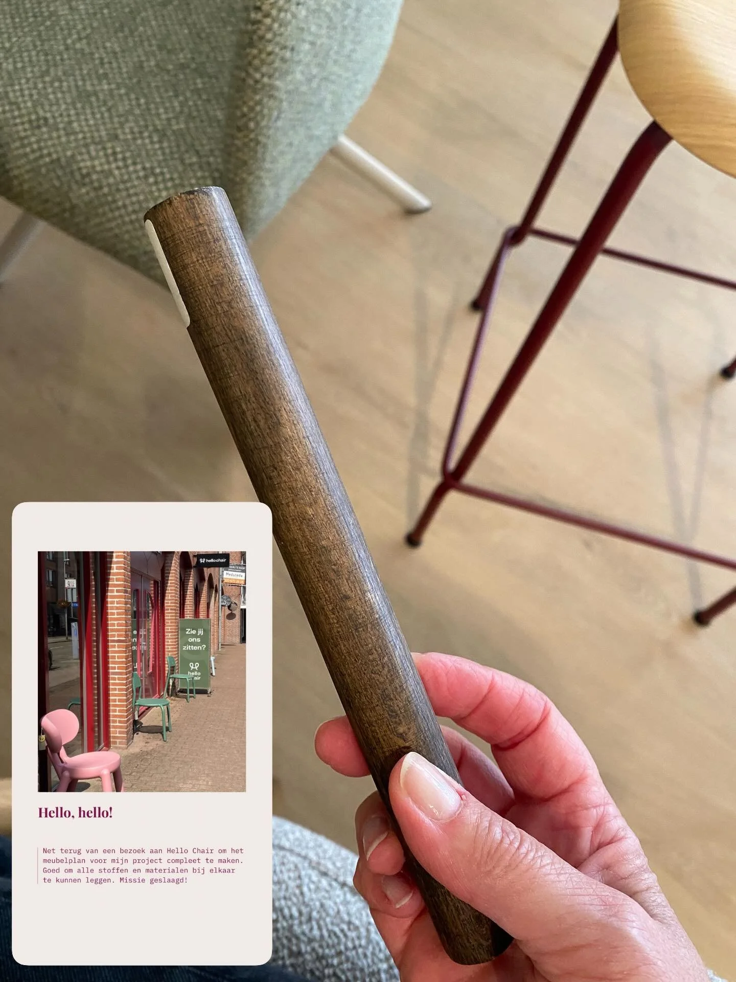 HELLO HELLO
Vanmiddag naar Bussum gereden om bij Hello Chair alles te finetunen voor het interieurplan waaraan ik werk voor een woonkamer en keuken in Voorhout. 

Heel fijn om alle kleuren, stoffen en houttinten bij elkaar te hebben en te kunnen zien