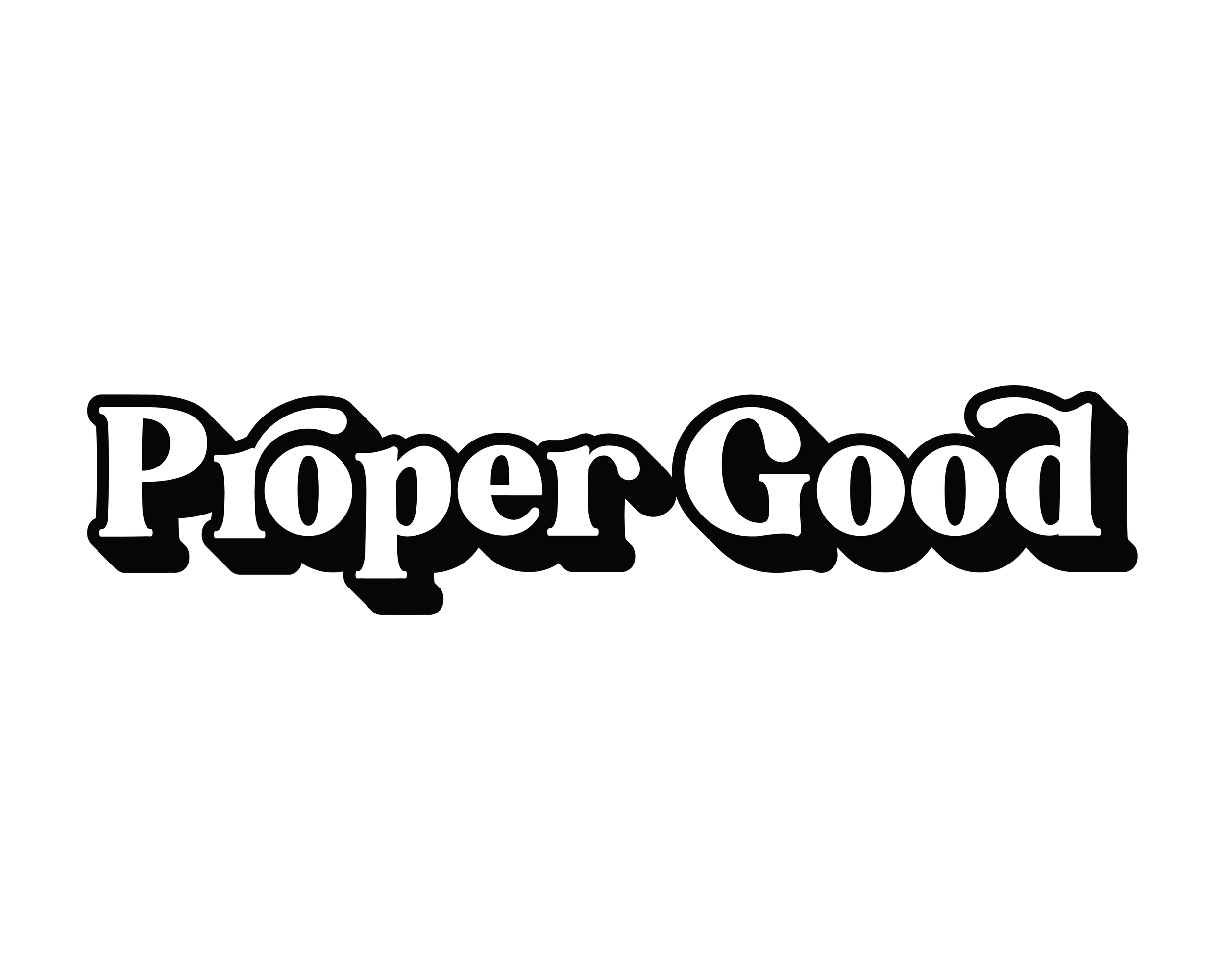 The text 'Proper Good' in white font on a black background.