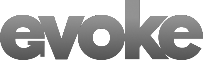 Close-up of the word 'evoke' in bold, 3D block letters.