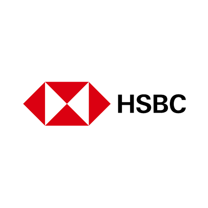 HSBC logo with red hexagon and black text