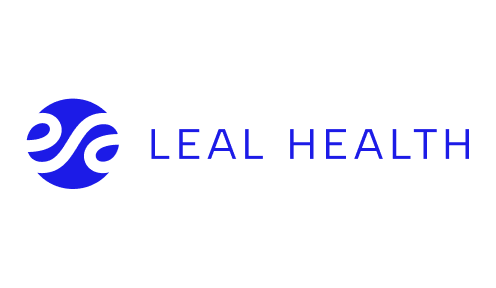 Leal Health logo with abstract blue design