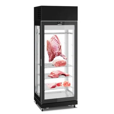 Dry Aging Panorama med glasexponering för torrmörning och presentation av premiumkött