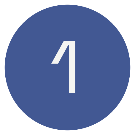 White number one on a blue circle background