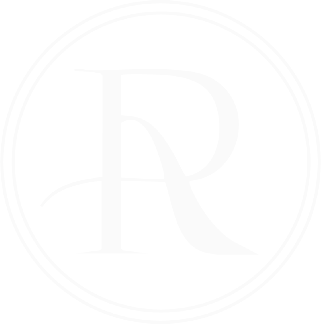 A logo featuring a stylized letter R and P combined, inside a circular border with a black background and gray design.