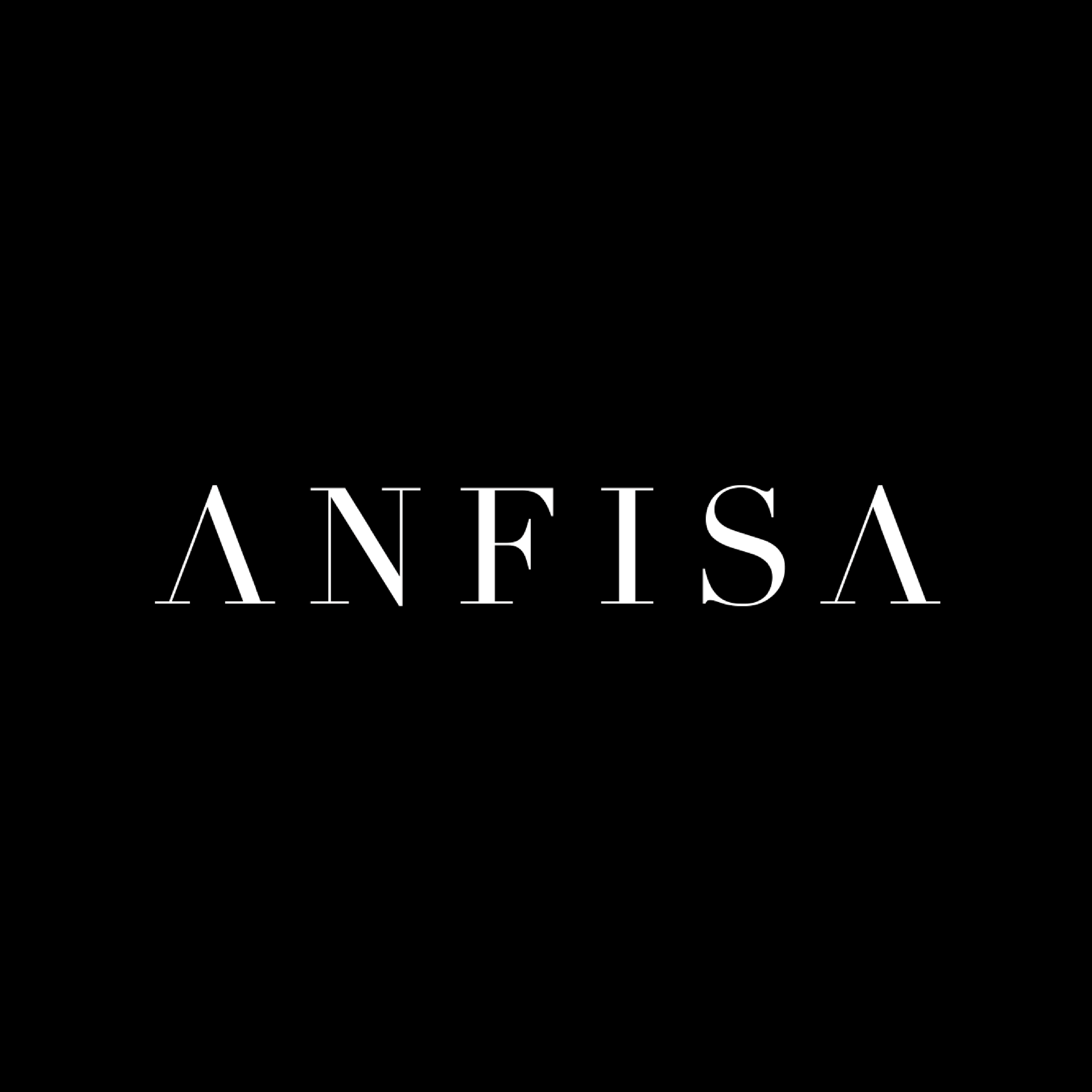 Black background with the word ANFISA in white uppercase letters, stylized with thin lines and mirrored lettering.