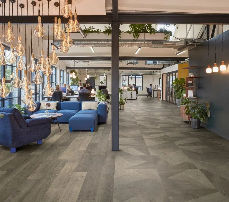LVT flooring fit in an hotel lobby