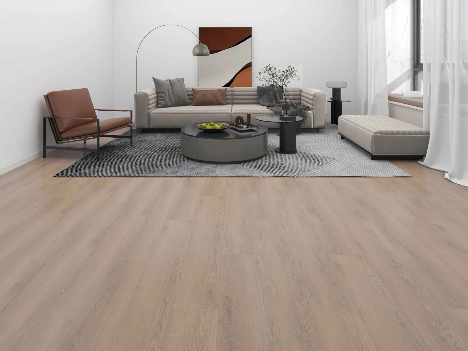 Dante laminate installed with grey soft furniture