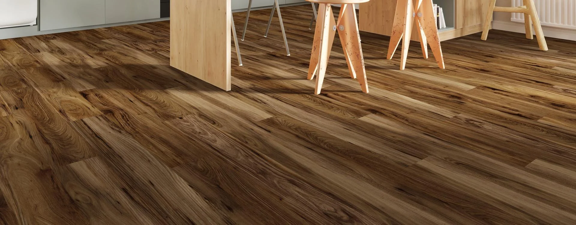 Firmfit Original Smoked Grey Oak SPC click plank flooring 176x1213mm fit in a kitchen
