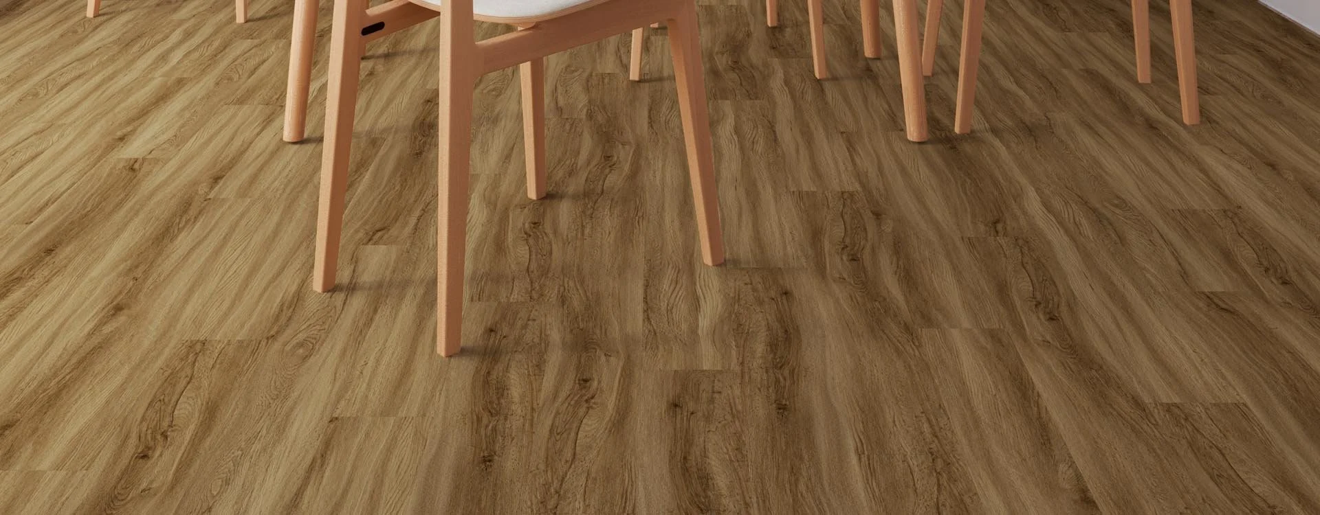 Firmfit Original 5mm SPC click plank flooring 176x1213mm with cork backing and 0.55mm wear layer installed in a room