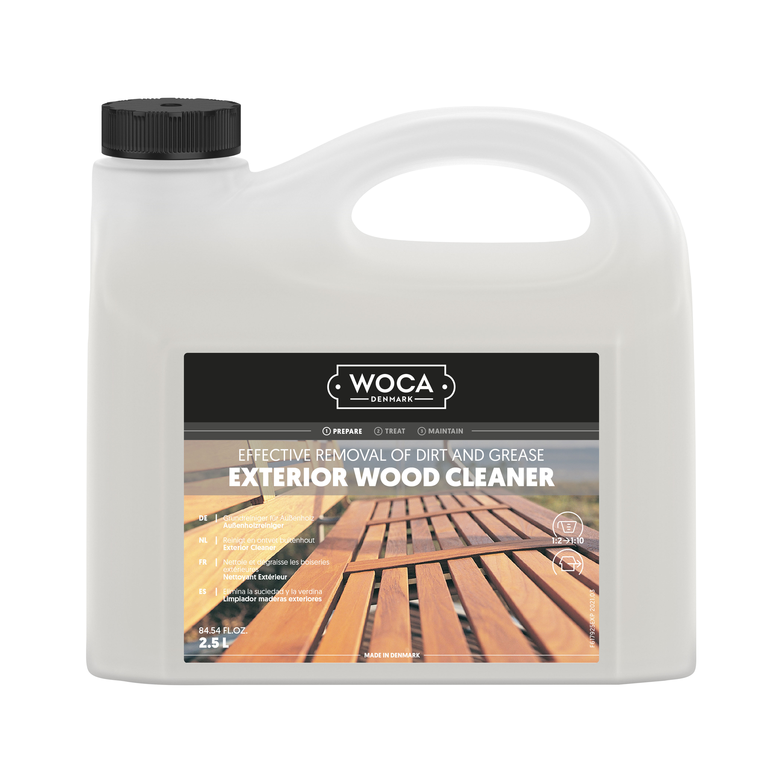 WOCA Exterior Wood Cleaner 2.5 litre container for cleaning decking and exterior wood before oiling