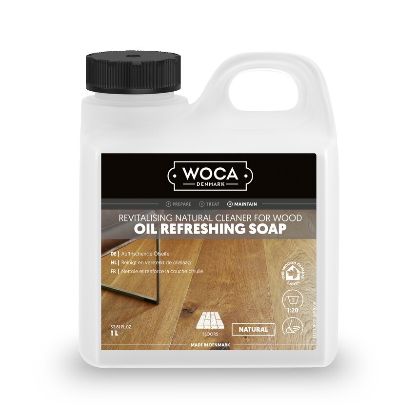 WOCA Oil Refreshing Soap 1 litre bottle for cleaning and maintaining oiled wood floors