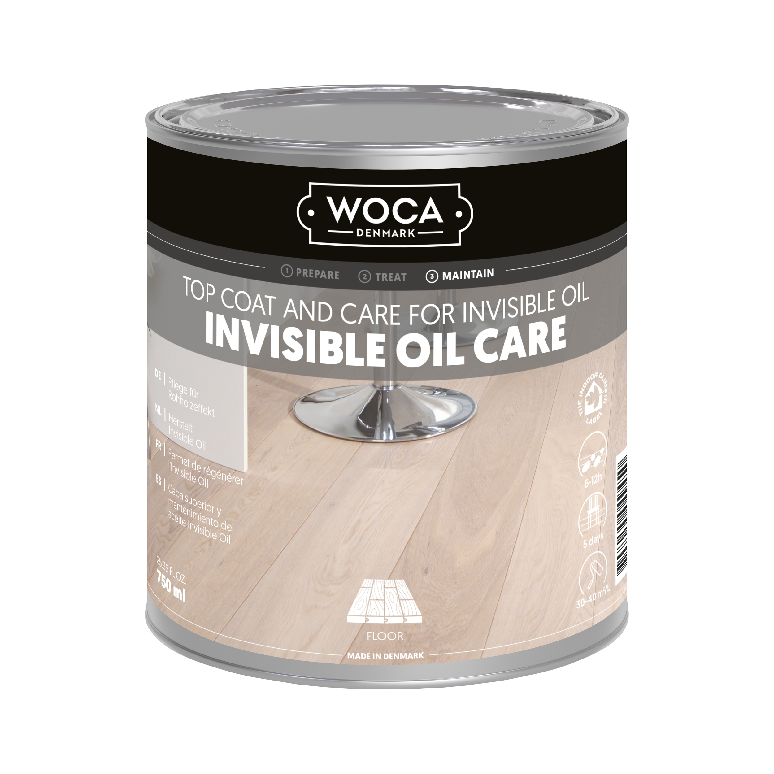 WOCA Invisible Oil Care 1 litre for maintaining wood floors finished with Invisible Oil
