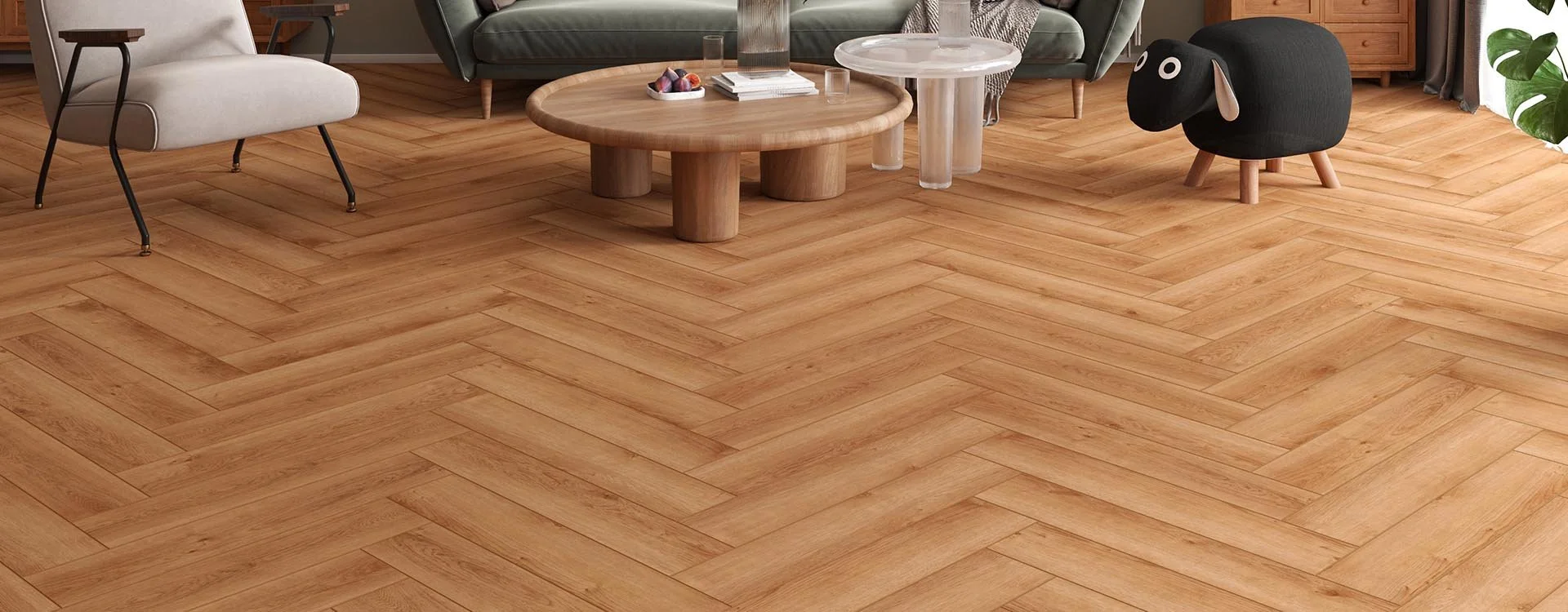 Firmfit Original Warm Natural Oak SPC click plank flooring 176x1213mm installed in herringbone pattern