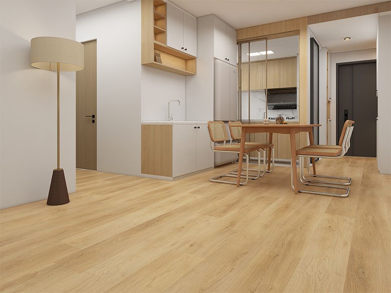 Olympus Pro 7.0 Artemis Oak Beige SPC plank installed in a Scandinavian style kitchen