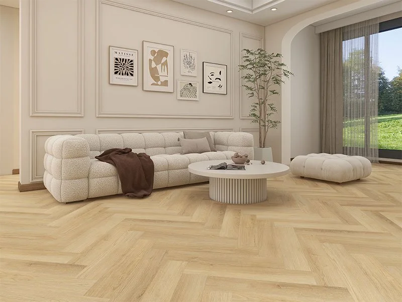 Olympus Pro 7.0 Hermes Oak Nude SPC herringbone flooring installation