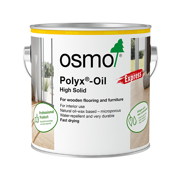 Osmo Polyx-Oil Express 2.5 litre tin with hardener for fast-drying wood floor finishes