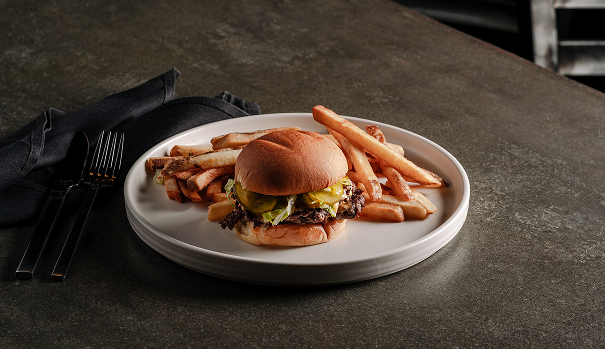 Classic burger served with fries
