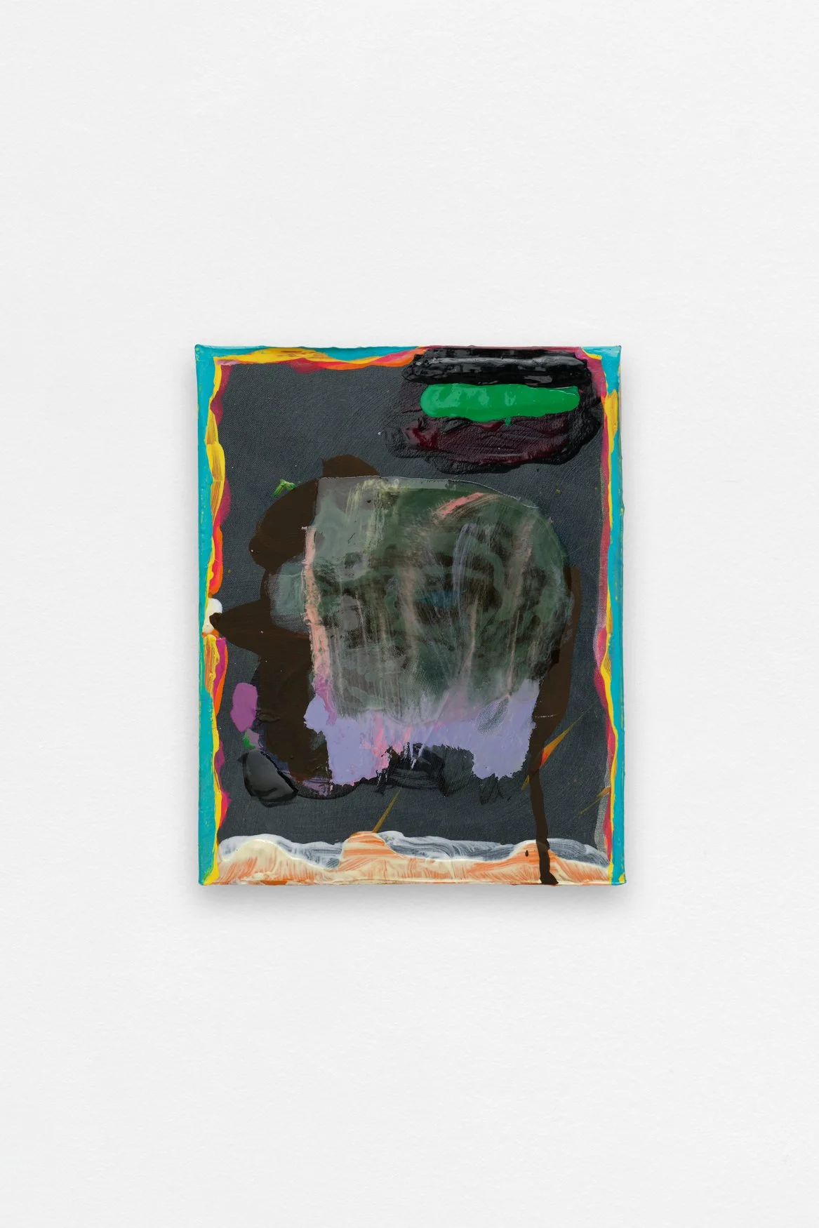 Small dark, 2024, Préparation polymérique, peinture acrylique, peinture vinylique, colorant, mica et résine sur tissu, Polymeric preparation, acrylic paint, vinylic paint, dye, mica and resin on fabric, 24 x 19 x 6 cm, 9,5 x 7,5 x 2,4 in