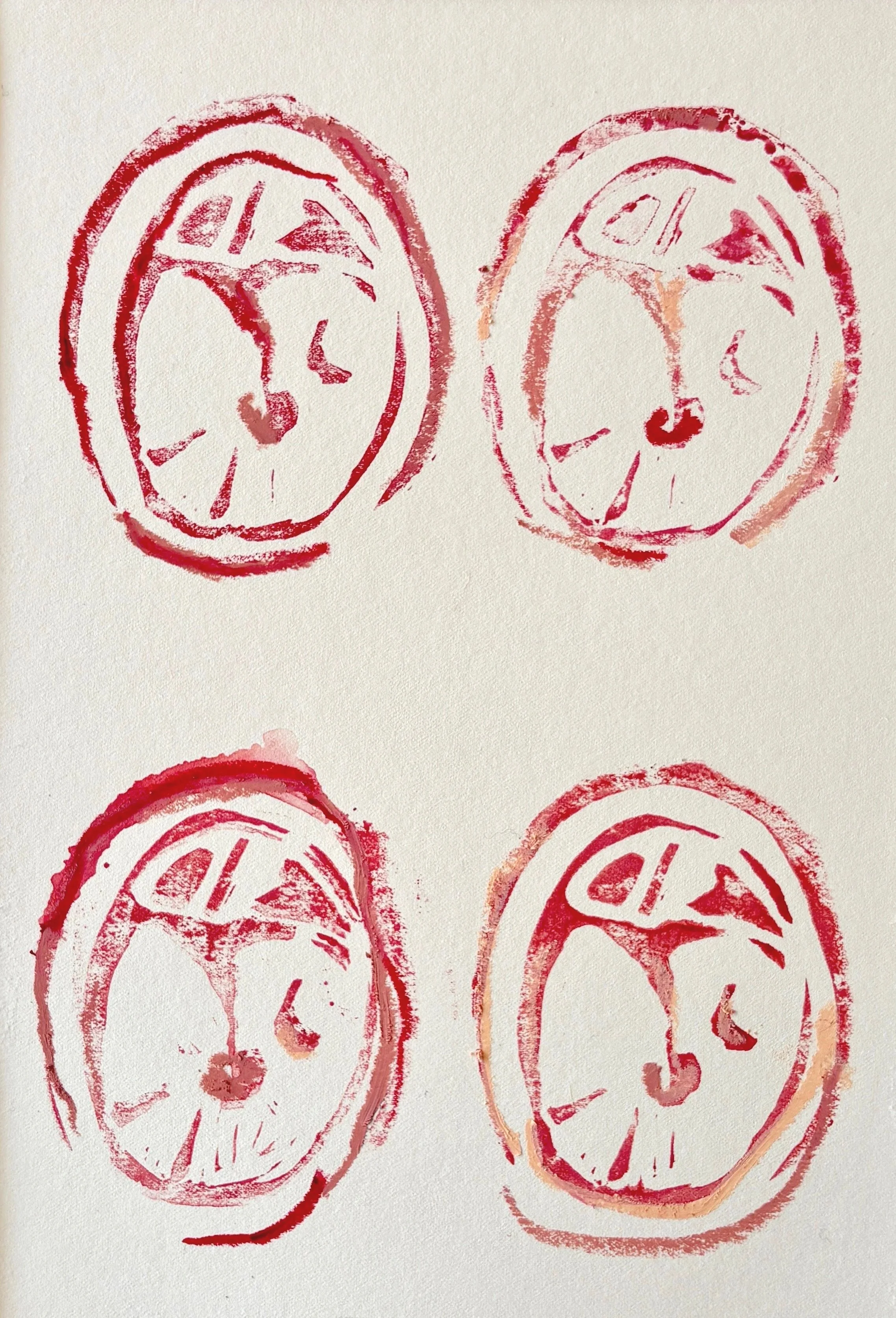 ‘tympanic membrane i’ 
2025 
Lino print and oil pastel on paper 
A3